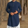 thumbnail image 2 of zfhfof Mens Kaftan Thobe Button Down Long Sleeve Robe Casual Henley Shirts Cotton Linen Muslim Gown Tops, 2 of 9