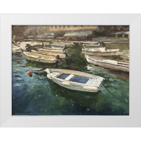 Strube, Ling 32x26 White Modern Wood Framed Museum Art Print Titled - Boat in Portofino II
