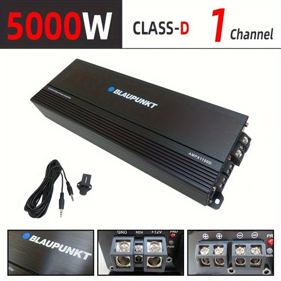 5000 Watt RMS Class D 1-CH 1/2/4-Ohm Stable Monoblock Audio Power Amplifier With