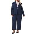 thumbnail image 2 of Conjunto de traje de dos piezas de talla grande Agnes Orinda para mujeres, chaqueta de blazer de oficina y pantalones 2X azul oscuro, 2 of 8