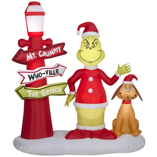 Grinch & Max inflable navideño con poste de lámpara de 180 cm de altura