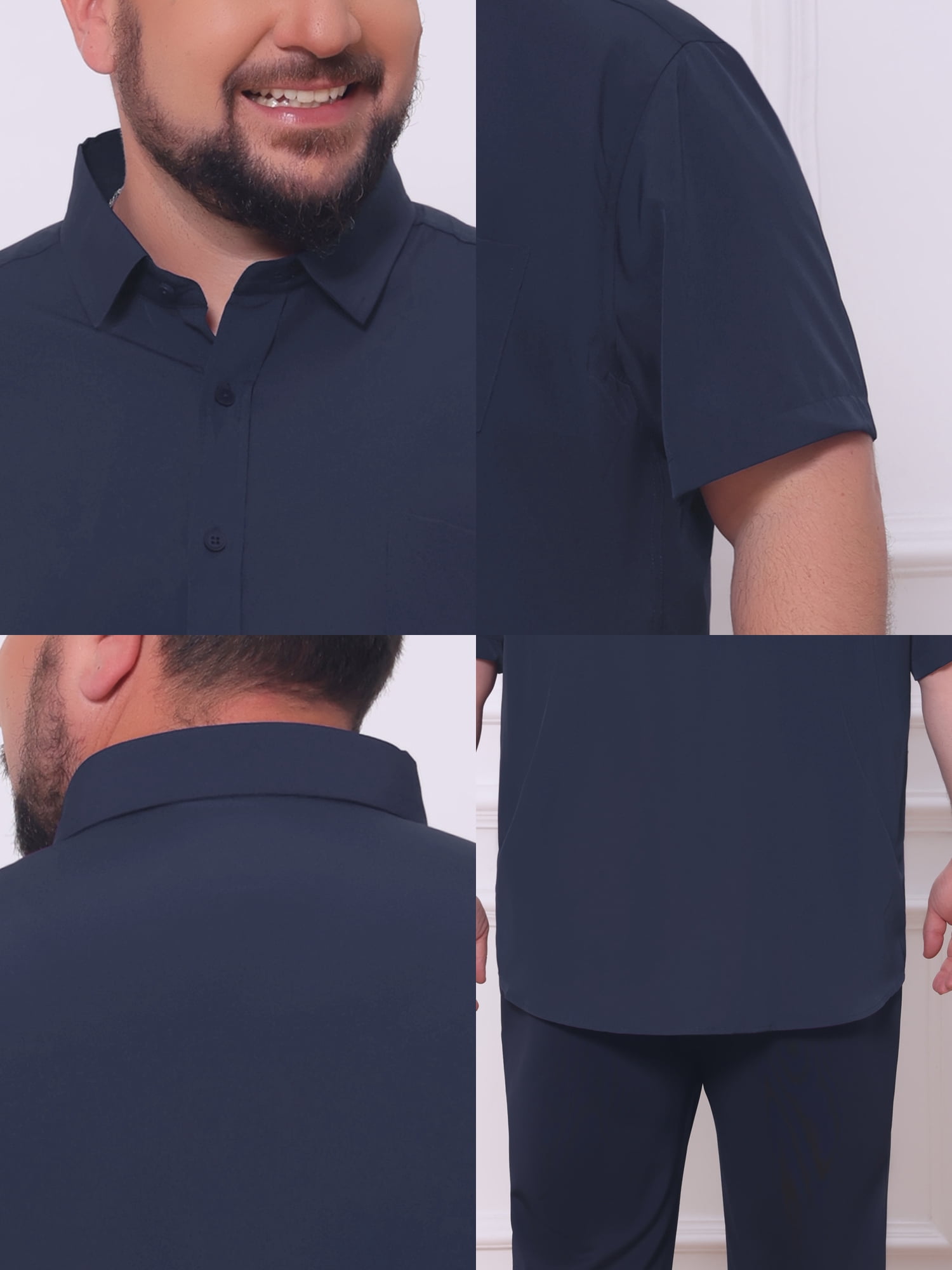 DARING DIVA Men's Big and Tall Business Dress Shirt with Chest Pocket 2XL Dark Blue