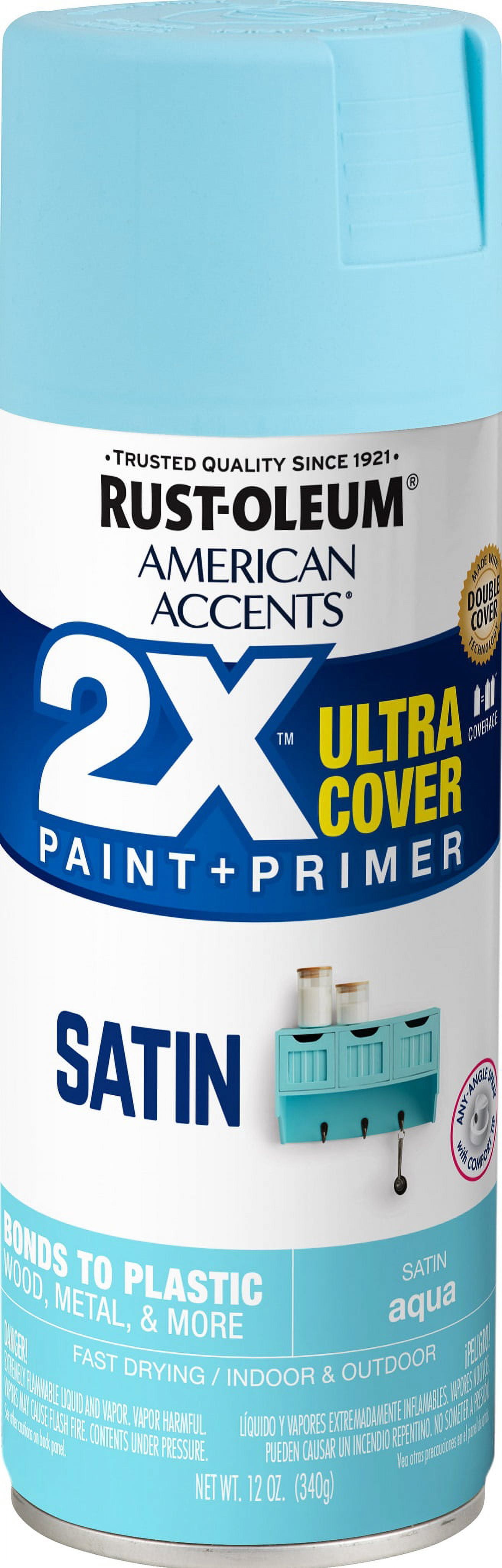 2-Pack Value - Rust-oleum american accents ultra cover 2x satin aqua spray paint and primer in 1, 12 oz