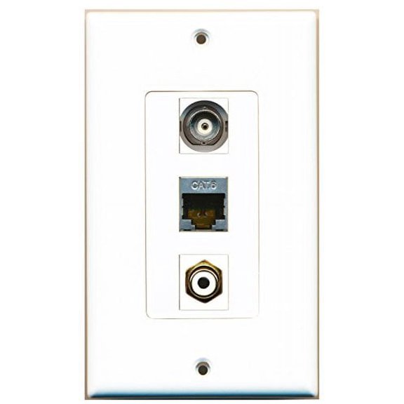 RiteAV - 1 Port RCA White and 1 Port Shielded Cat6 Ethernet and 1 Port BNC Decorative Wall Plate Decorative