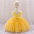 thumbnail image 4 of IBTOM CASTLE Baby Girls Ruffle Layered Tulle Tutu Dress, Bowknot V Back Birthday Party Pageant Formal Infant Gown with Headband Yellow, 4 of 5