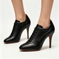 thumbnail image 3 of FSJ Women Closed Round Toe Sneaker Lace Up Stiletto Pumps Two Tone High Heels Size 13 Black, 3 of 4