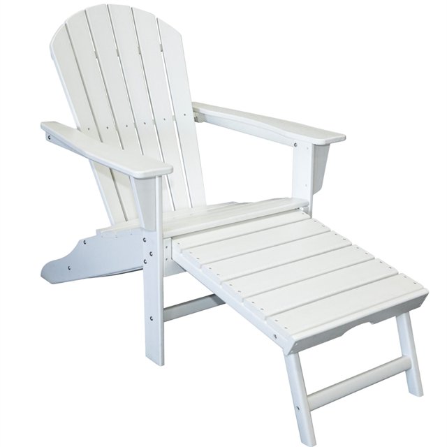 Hampton White Outdoor Patio Adirondack Chair with Hideaway Ottoman