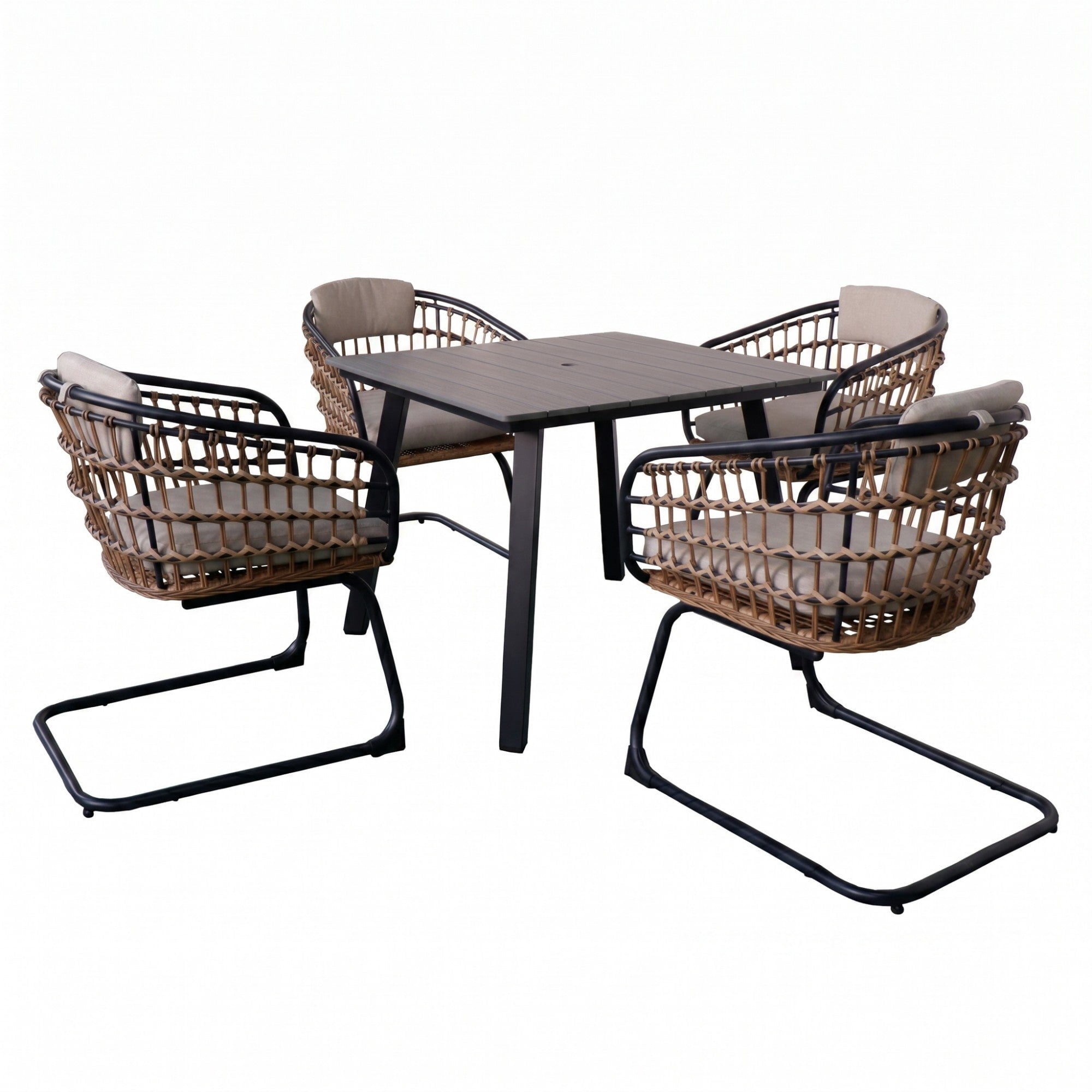 Sailvan Outdoor Dining Table Collection with Umbrella Hole, All-Weather Foldable & Square Options