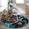 thumbnail image 4 of Teal Red Ombre Succulent 3ft Area Rug, Abstract Art Botanical Washable Non-Slip Small Round Rugs for Entryway Bedroom Kitchen, Soft Circle Carpet for Dining Room, Playroom Nursery Rug, 4 of 9