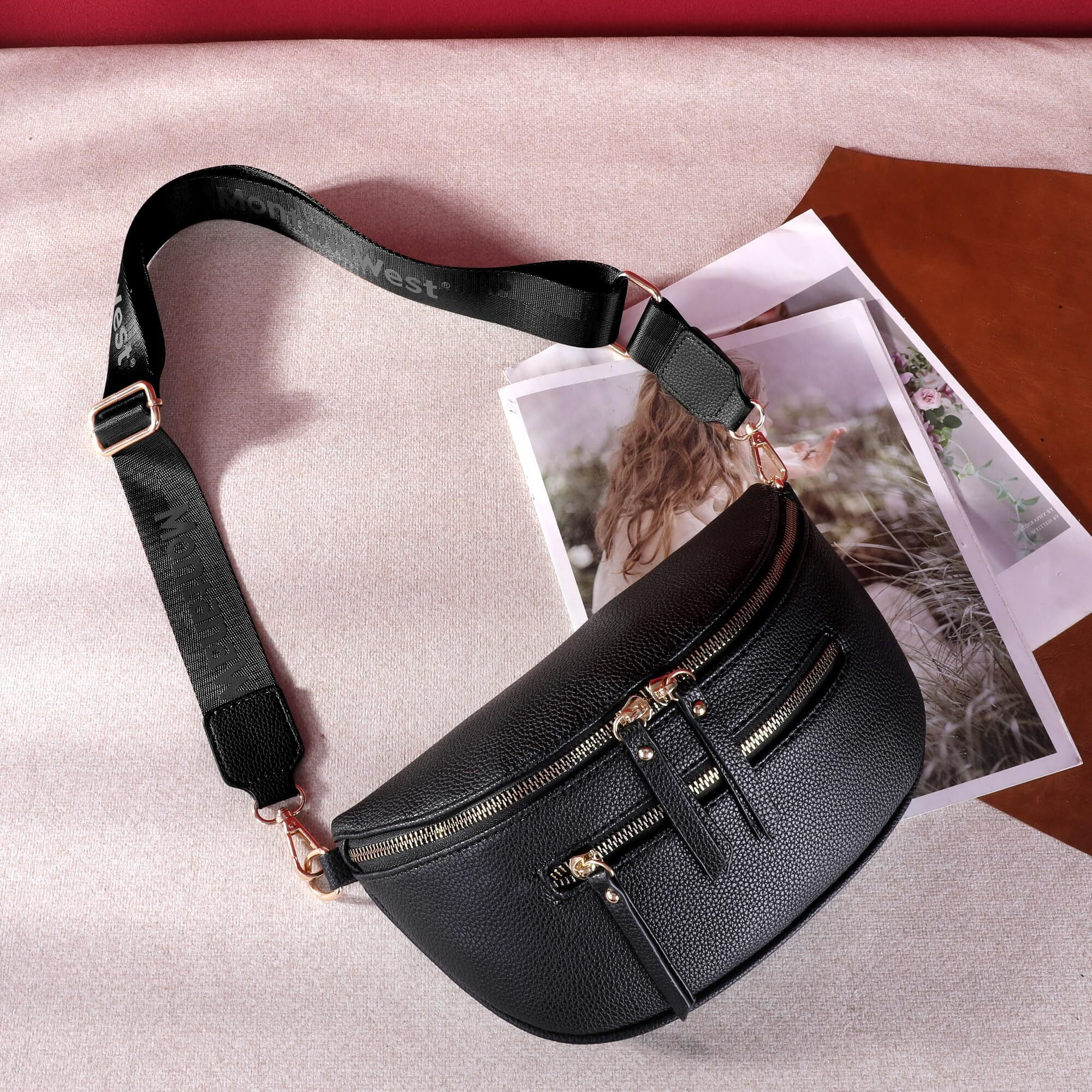 Montana West Crossbody Bags for Women Bum Bag Sling Purse with Adjustable Strap, Black