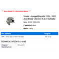 thumbnail image 2 of Starter - Compatible with 1999 - 2002 Jeep Grand Cherokee 4.0L 6-Cylinder 2000 2001, 2 of 2