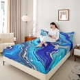 thumbnail image 3 of Manfei Blue Marble Sheet Set Twin, Modern Aesthetic Marbling Bedding Sets Twin Size, Watercolor Artwork Flat Sheet, Ultra Soft Bedroom Decor, 3pcs, 3 of 6