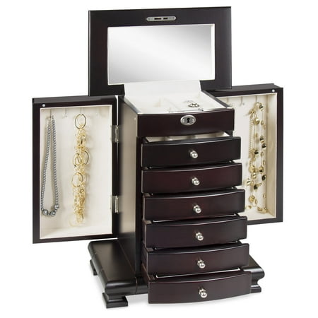 Jewerly Boxs Best Choice Products Handcrafted Wooden Jewelry Box Organizer Wood Armoire Cabinet Storage Chest ()