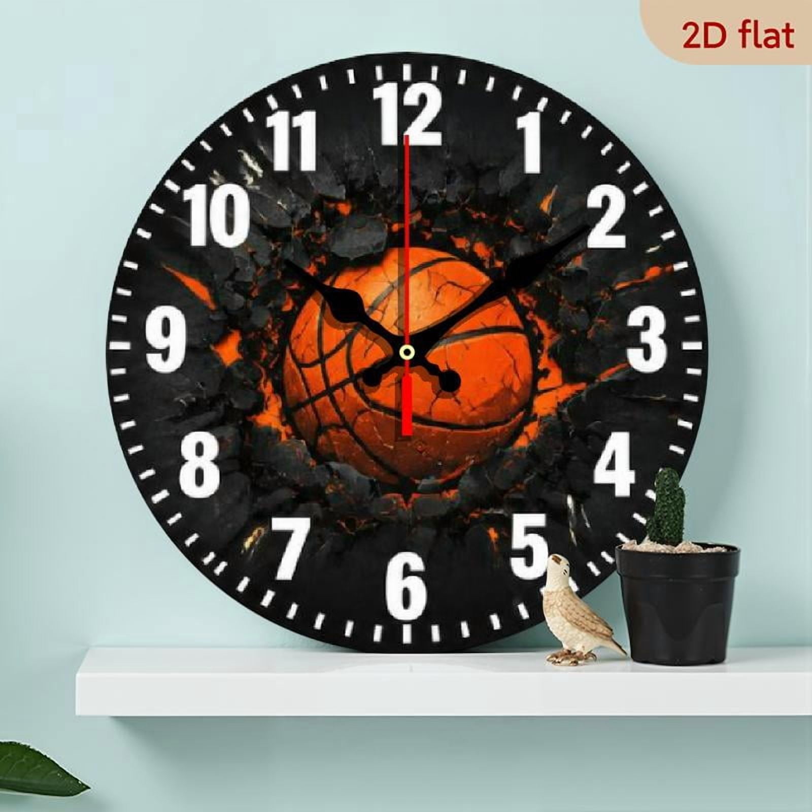 10-inch Silent Basketball Theme Wall Clock with Hoop Design - Black Wood, Sports Decor for Game Rooms and Sports Enthusiasts, Battery Operated (AA Batteries Not Included), Basketball Acces