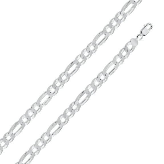 Sterling Silver 925 High Polished Figaro 200 Chain 8.9mm Made in Italy 20" Jewelry Female Unisex