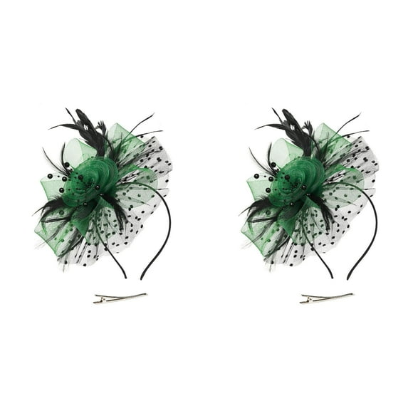 (2-Pack) 2025 Hat for Women Wedding Hair Clasp Men Flowertail Mesh Feathers Head Band Hair Clip Tea Party Headbands for Curly Hair