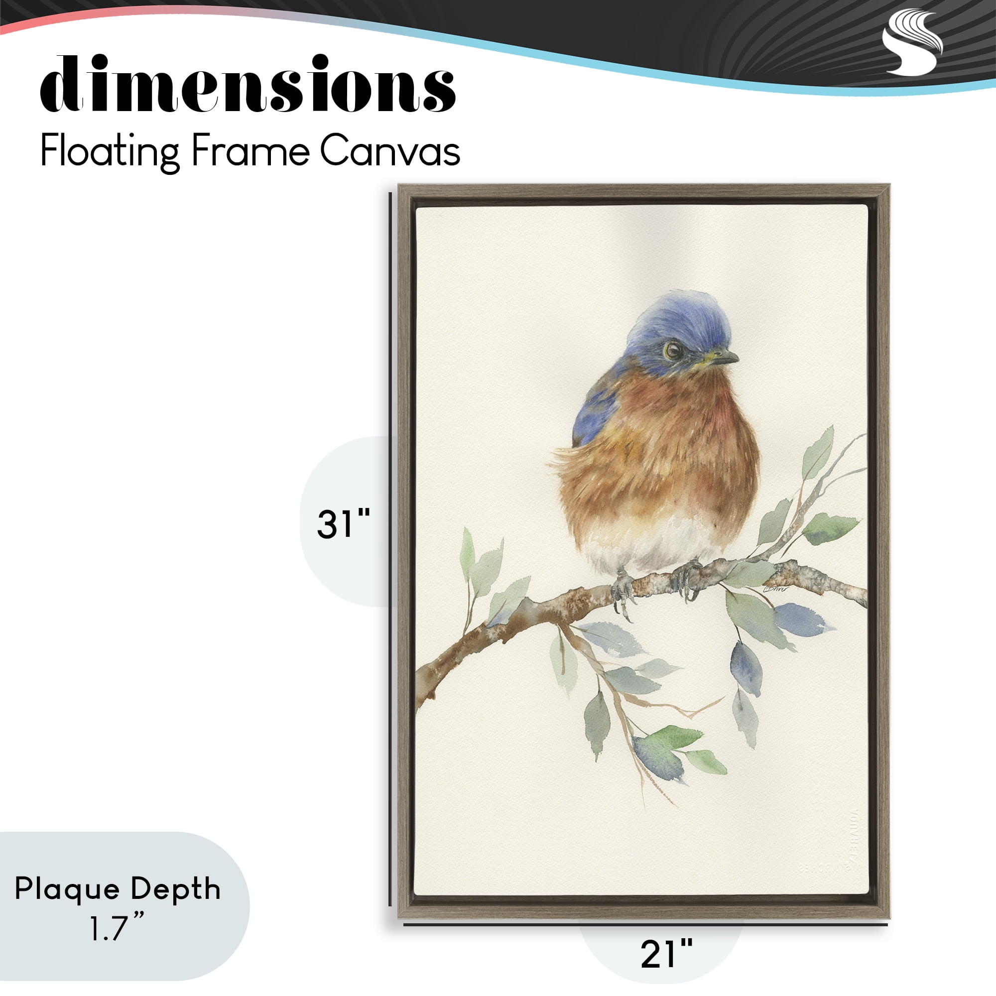 Stupell Industries Songbird Perched on Branch Brown Framed Floater Canvas Wall Art, design by Cady Driver