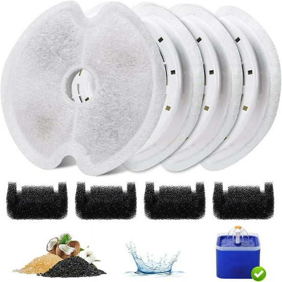 Cats Water Filters for Fountain 67oz/2L Activated Carbon Filter with Pre-Filter Sponges for Pet Water Fountain