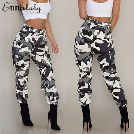 Womens Camo Cargo Trousers Casual Pants Military Army Combat Camouflage ...
