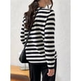 thumbnail image 4 of Womens Striped Soft Knit Pullover Sweater Loose Fit Shirts Black S, 4 of 9