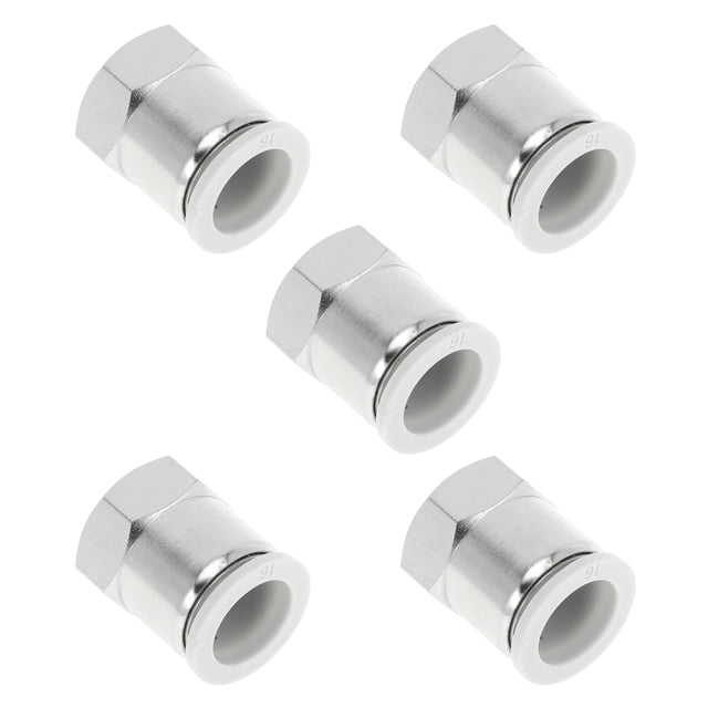 Conectores de aire Push to Connect Unique Bargains 5/8" hembra rosca conector rápido de línea de aire plástico metal 1/4"BSPT 5 piezas tono blanco plateado