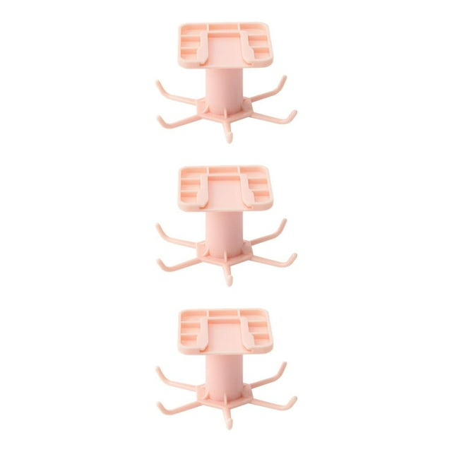 kurtrusly 360 Degrees Rotated Hook Self-adhesive with Hanger Rack 6 Accessory Multi-purpose Hanging Bag Home Ties Hooks Household Pink 3Set