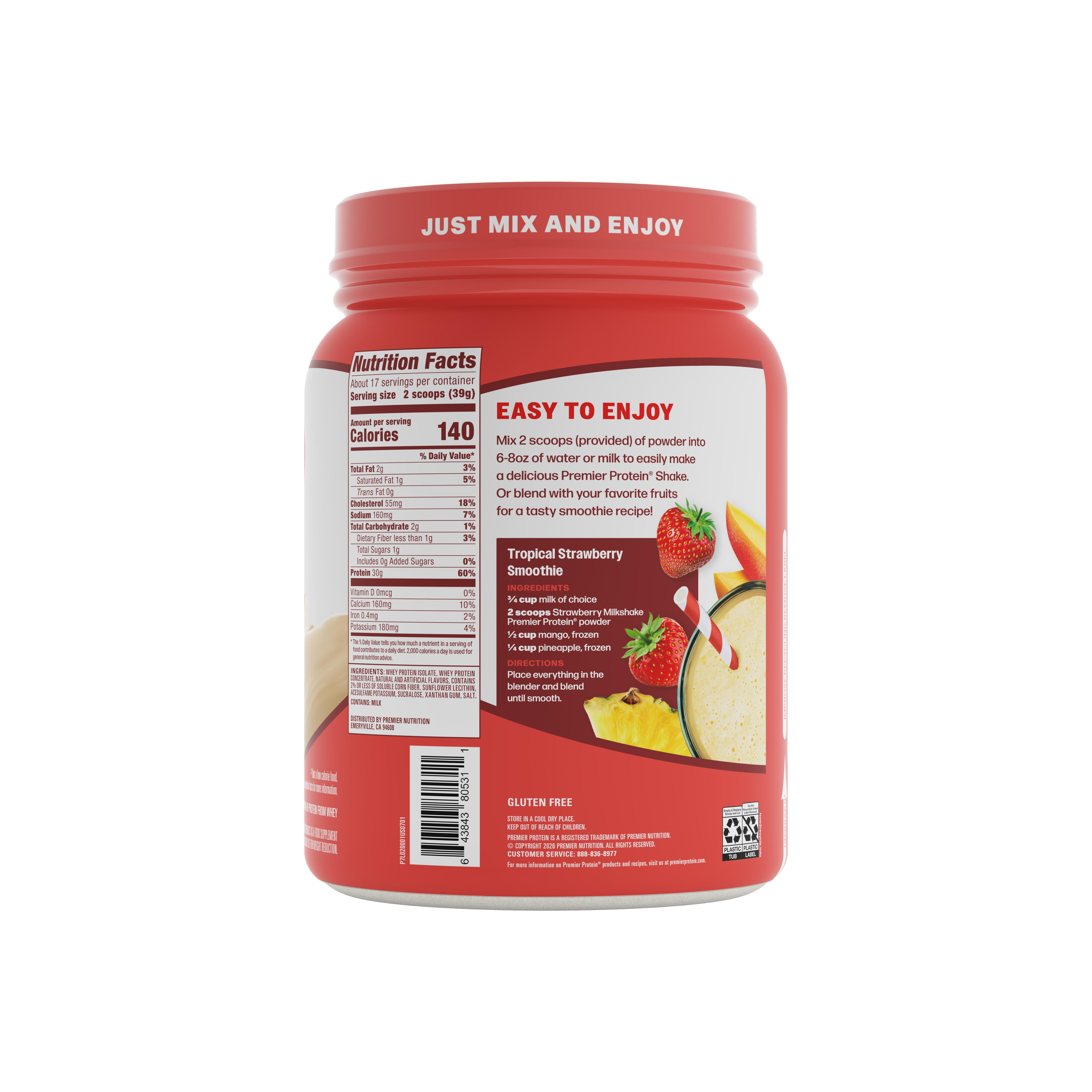 Premier Protein 100% Whey Protein Powder, Strawberry Milkshake