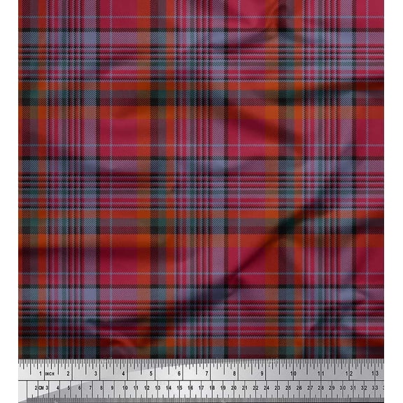 Soimoi Poly Georgette Fabric Plaid Check Print Fabric by Yard 42 Inch Wide