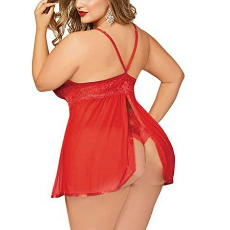 

DJKDJL Women Sexy Lingerie Plus Size Open Back Lingerie Lace Babydoll Sleepwear - Red