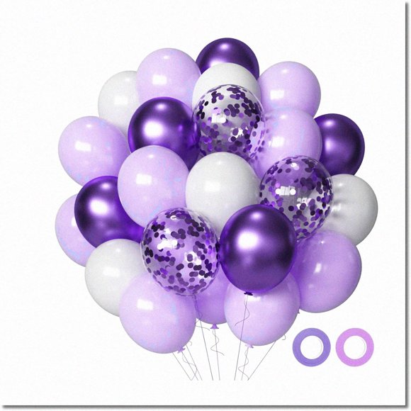 Lavender Dreams Balloon Set - 50 Pcs of 12inch Lavender, Light Purple, Lilac, Metallic & Confetti Balloons for Birthday, Baby Shower, Bridal Shower & Wedding Celebrations!