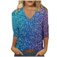 thumbnail image 2 of JTZGDY Sequin Tops for Women Plus Size 3/4 Sleeves Glitter Sparkly Printed Sexy V Neck Basic T-Shirts Dressy Casual Summer Oversized Tunic Blouse Multicolor#03 XXL, 2 of 6