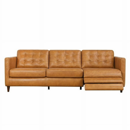 UPC: 0753569884351 | Leah Modern Tan Genuine Italian Leather Right-Facing Power Reclining Sofa