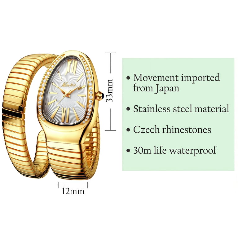 Snake Face Watch for Women 5.9-7.1in Snake Shape Face Women 