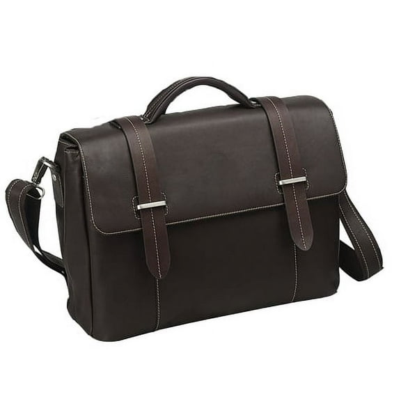 BLACK FLAP-OVER LEATHER COMPUTER BRIEFCASE