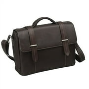 BLACK FLAP-OVER LEATHER COMPUTER BRIEFCASE