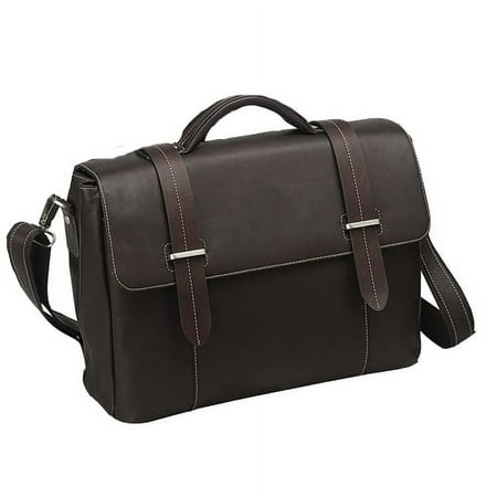 BLACK FLAP-OVER LEATHER COMPUTER BRIEFCASE