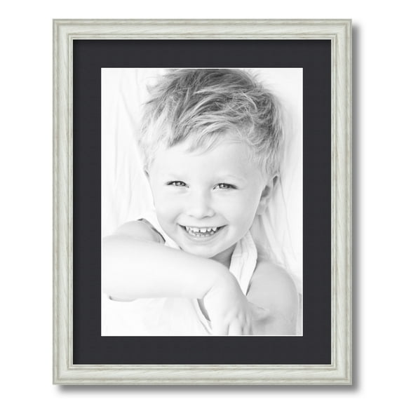 ArtToFrames 16x20 Matted Picture Frame with 12x16 Single Mat Photo Opening Framed in 1.25 Off White Wash on Ash and 2 Black Mat (FWM-4098-16x20)