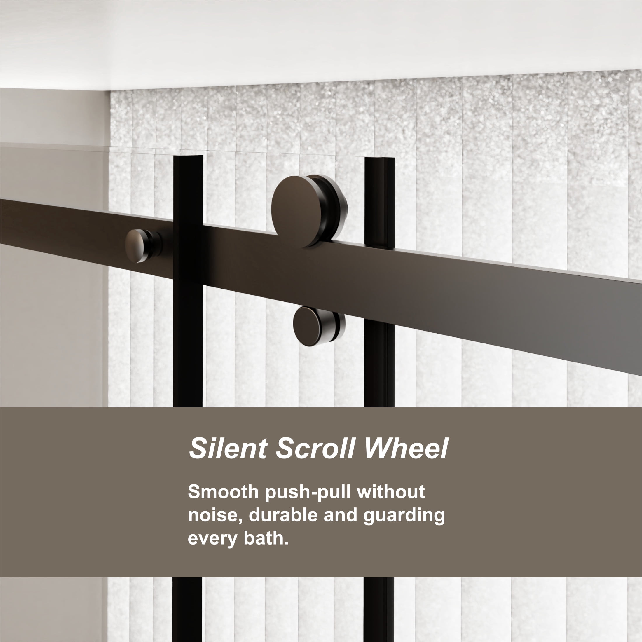 Noble House 60" x 72" Frameless Single Sliding Shower Door, Tempered Glass with Roller Rail and Steel Handle, Matt Black