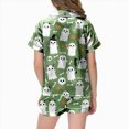 thumbnail image 4 of KPOPLK Silk PJs Kids Girls Satin Pajama Set Halloween Pumpkin Print Short Sleeve Button Shirts and Shorts 2 Piece Sleepwear,Size 8-9 Years, 4 of 5