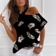 thumbnail image 2 of Camiseta informal para mujer, blusa estampada de manga corta con cuello redondo y hombros descubiertos Fridja  ghk3127, 2 of 5
