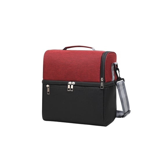 Bomd Insulated Lunch Bag Women Men, Dual Compartment Leakproof Lunch Box Adults Kids, Double Decker Meal Prep Bento Lunch Cooler Tote with Shoulder Strap for Work Office Travel Red