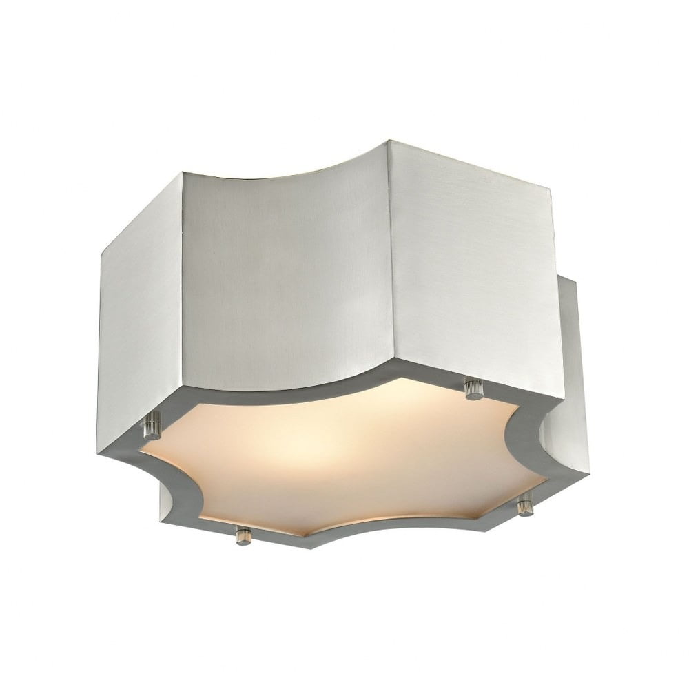 Quatrefoil Ceiling Light Two Light Flush Mount Satin Nickel with