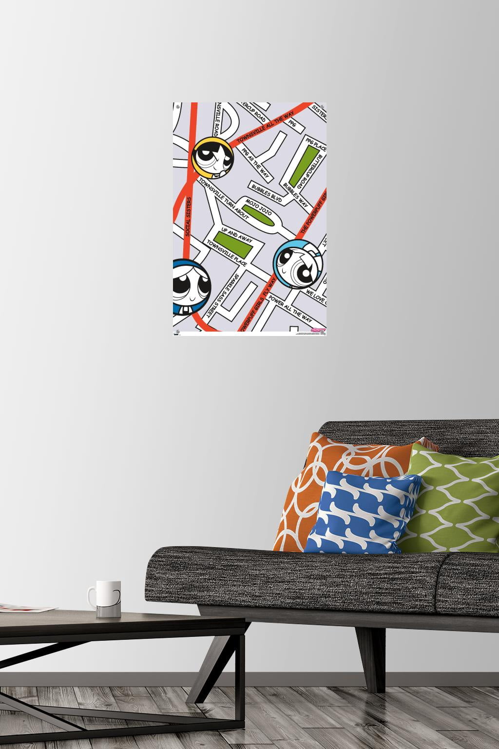 The Powerpuff Girls - Group Map Wall Poster with Pushpins, 14.725" x 22.375"