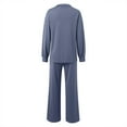 thumbnail image 6 of HOWPAY Women 2 Piece Outfits Sets Long Sleeve V Neck Solid Color T-Shirt Wide Leg Pants Lounge Sets Lightweight Casual Y2K Sweatsuits Blue L, 6 of 7