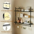 thumbnail image 4 of LED Floating Shelves for Wall, 41" Wall Mounted Shelf Pipe Glass Shelves, 3 Tier Hanging Display Rack with 8 S-Hooks Tow, Kitchen Gaming Room Wall D r, Carbon Fiber Black, 4 of 6