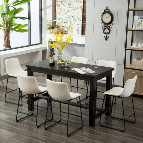 Bronco Antique Wood Finished Counter Height Dining Set: Table and Six Brown Chairs