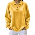 thumbnail image 4 of Women Winter Warm Velvet Tops Soft Long Sleeve Polo Neck Casual Fashion Oversized Blouses Yellow S, 4 of 7