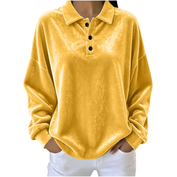 Dagugfen Sweatshirts for Women Velvet Fuzzy Fleece Quarter Zip Lapel Neck Comfy Breathable Soft Casual Pullover Shirts(XL,Yellow)