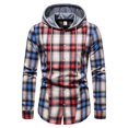 thumbnail image 1 of Camisas Vaqueras Para Hombre Manga Larga Camisa de manga larga con botón de color de con capucha a cuadros informal a la moda para hombre (Blue, XL), 1 of 7