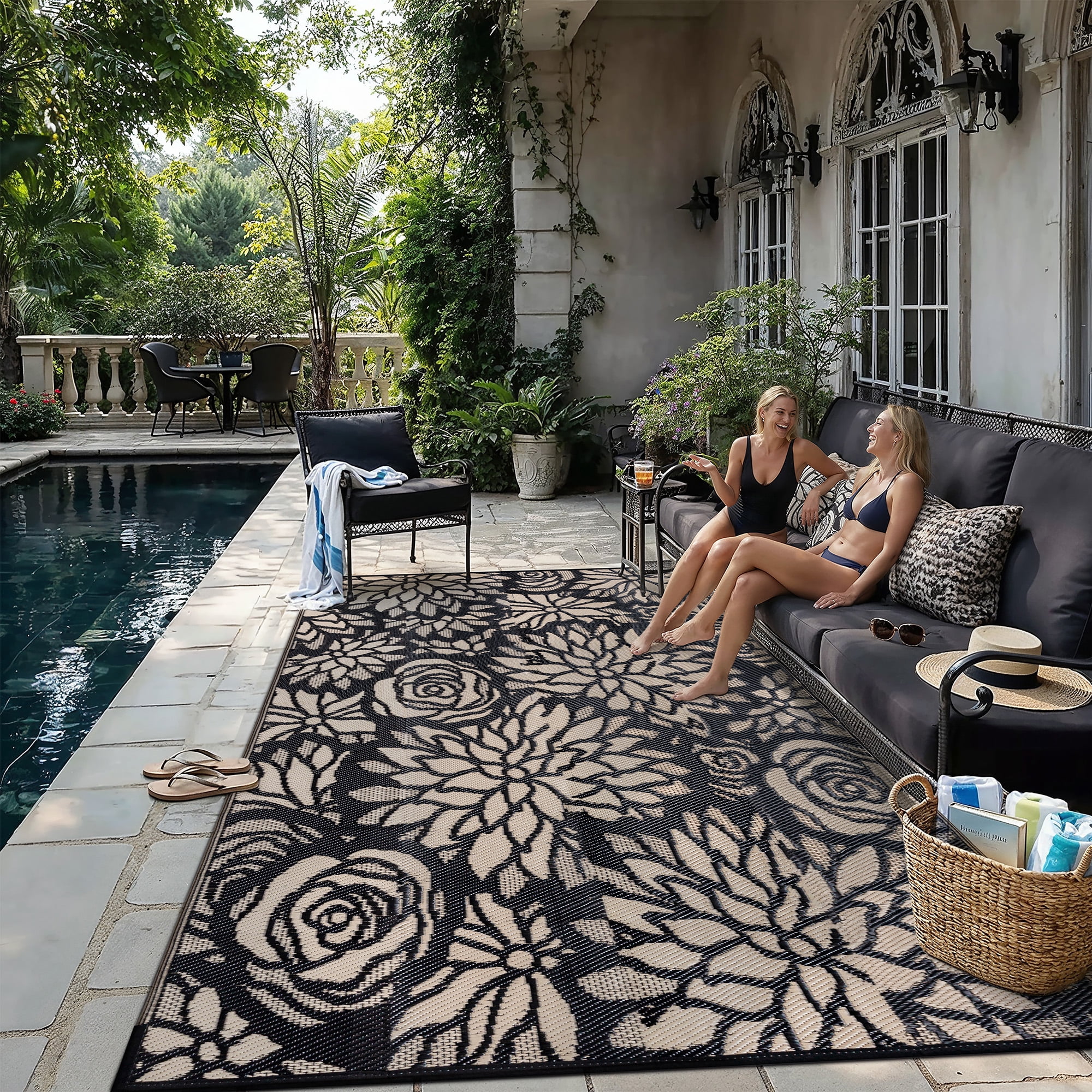 BERTHMEER 5'x8' Brown Outdoor Rugs on Sale Clearance Plastic Straw Reversible Waterproof Patio Rugs for Deck Camping Beach Picnic Porch Garden Balcony
